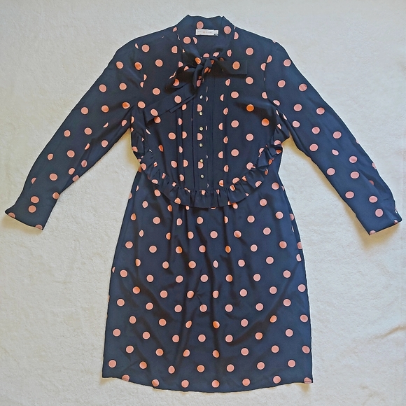 A navy blue dress with large pink polka dots by Tory Burch size 12